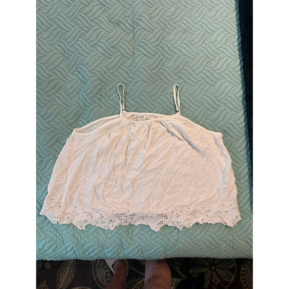 White Eyelet Lace Hem Camisole Adjustable Strap Flowy Boho Tank Top
